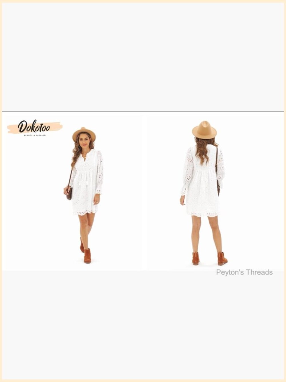 Boho Tassel V Neck Long Sleeve Lace Ruffle A Line Dress - Picture 6 of 7